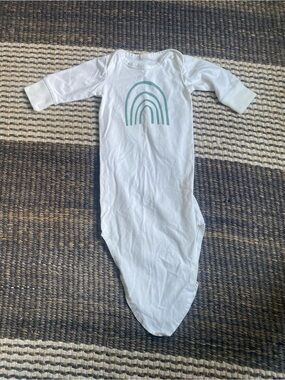 White Baby Sleep Gown with Mint Rainbow Print